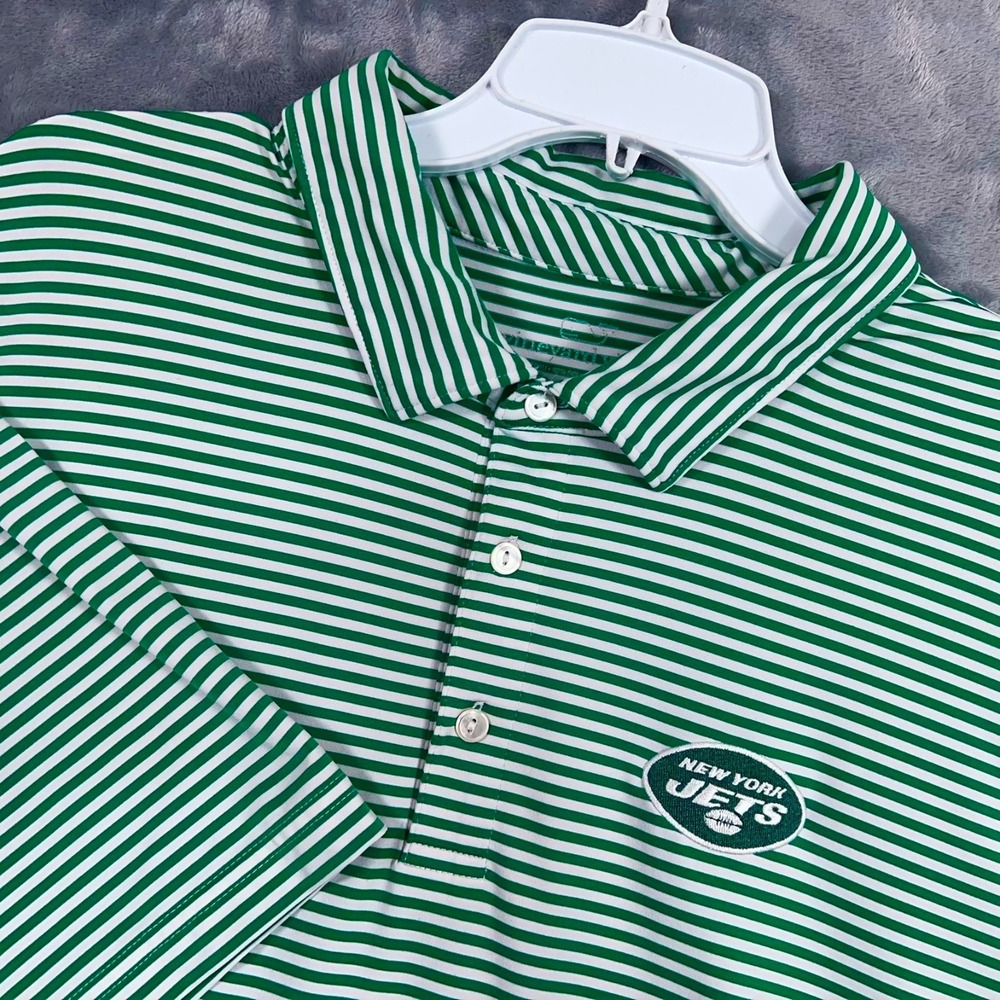 Vineyard Vines New York Jets Polo Shirt Mens XL Green Striped Golf Football NFL